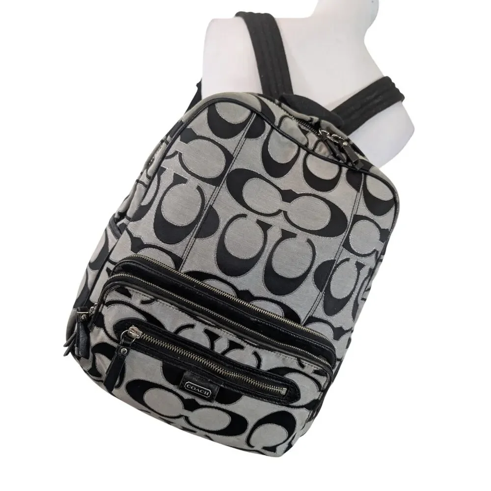 COACH! FAB BLACK, GRAY & SILVER MONOGRAM VINTAGE FULL SIZE BACKPACK, BAG, PURSE!